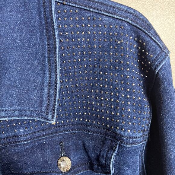 DKIN Denim Jean Jacket Embellished Stretch Dark Wash Women Size 2X - Picture 2 of 9